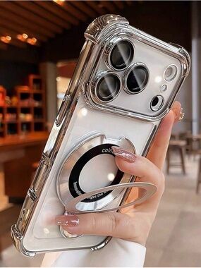 Clear Phone Case with Silver Ring Holder and Reinforced Corners iPhone17 pro max